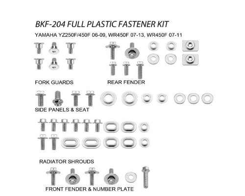 Набір пластикових гвинтів accel YAMAHA yzf 250/450 '06-09, wrf 250 '07-13, wrf 450 '07-11 (bkf-204)