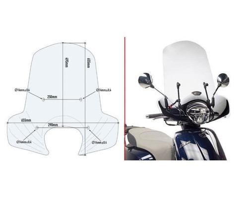 Kappa kymco like 125 (17-18) скло 49,5 x 65,5 см - потрібне кріплення a6109ak