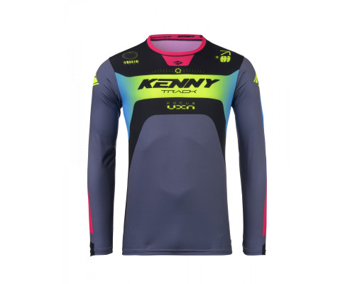 Футболка kenny racing модель cross/enduro трек фокус неоновий колір чорний/сірий/жовтий/рожевий розмір xl