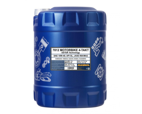 Mannol engine oil 4t motorbike 10w40 10l ester + ma2 synthetic (7812) (api sn)