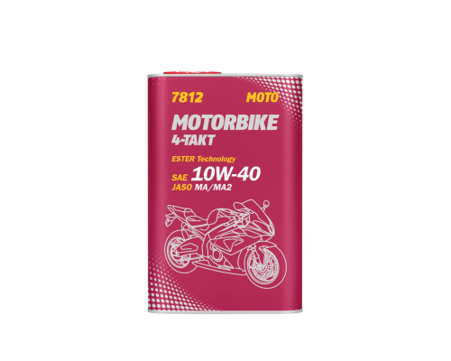 Mannol motor oil 4t motorbike 10w40 1l ester + ma2 synthetic metal can (7812) (12) (api sn)