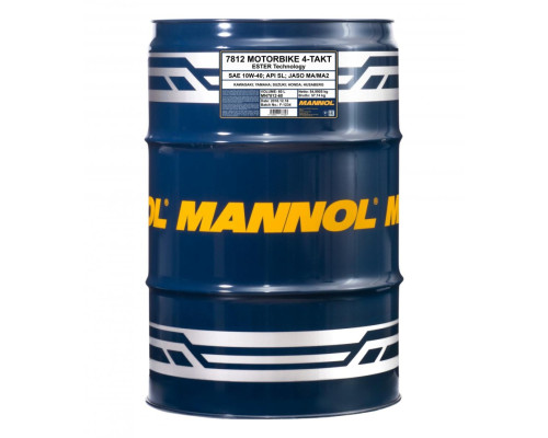 Mannol motor oil 4t motorbike 10w40 60l ester + ma2 synthetic (7812) (api sn) - 1 бочка 60 л