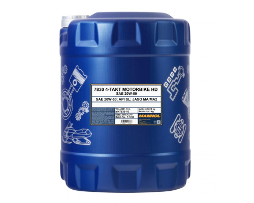Mannol motor oil 4t motorbike hd 20w50 10l v-twin ma2 semi-synthetic (7830)