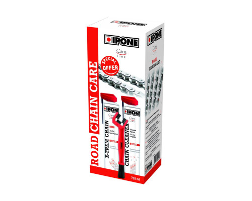 Ipone road chain care набір для очищення та змащення ланцюг (2 x 750 мл) зі щіткою (careline) (akc) (4) коробка по 4 шт.