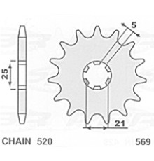 Передня зірочка 569 14 YAMAHA yz 250 '77-'98, yfz 350 banshee '89-'06 kawasaki kx 250 '87-'96, kx 500 '87-'04, xv 250 '89-'15 (jtf569.14) -