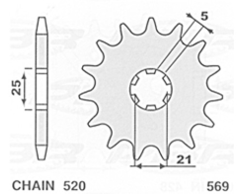 Передня зірочка 569 14 YAMAHA yz 250 '77-'98, yfz 350 banshee '89-'06 kawasaki kx 250 '87-'96, kx 500 '87-'04, xv 250 '89-'15 (jtf569.14) -