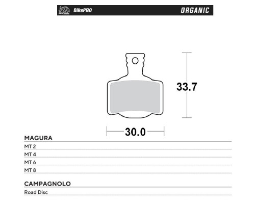 MOTO-MASTER BIKE PRO ORGANIC ВЕЛОСИПЕДНІ ГАЛЬМІВНІ КОЛОДКИ PASUJE DO MAGURA MT 2, MT 4, MT 6, MT 8, CAMPAGNOLO ROAD DISC