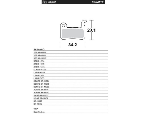 MOTO-MASTER BIKE PRO ORGANIC ВЕЛОСИПЕДНІ ГАЛЬМІВНІ КОЛОДКИ PASUJE DO SHIMANO XTR BR-M975, BR-M966, BR-M965, XT BR-M776, BR-M775, BR-M765, SLX BR-M665, SAINT BR-M800, DEORE BR-M596, BR-M595, BR-M535