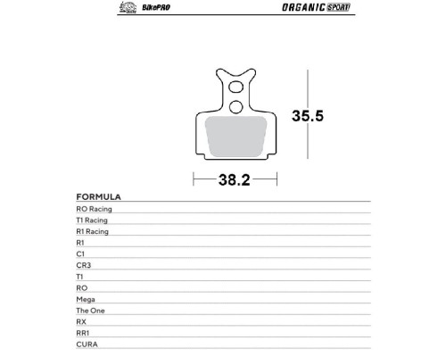 MOTO-MASTER BIKE PRO ORGANIC ВЕЛОСИПЕДНІ ГАЛЬМІВНІ КОЛОДКИ SPORT PASUJE DO FORMULA CURA, RO RACING, T1 RACING, R1 RACING, R1, C1, CR3, T1, RO, MEGA, THE ONE, RX, RR1