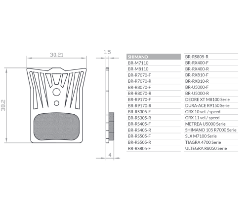 BRENTA BIKE ORGANIC ВЕЛОСИПЕДНІ ГАЛЬМІВНІ КОЛОДКИ SPORT Z RADIATOREM MTB / SZOSA / ELEKTRYK PASUJE DO SHIMANO DURA ACE BR-R9170, ULTEGRA BR-R8070, XTR BR-M9100, BR-RS805