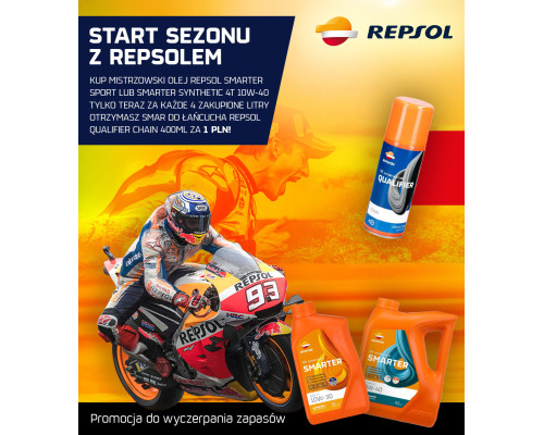 Моторна олива Repsol Smarter Sport 4T 10W40 1L MA2 синтетична олива + масло для ланцюга Repsol Qualifier для Lancin 400ml 1 шт.