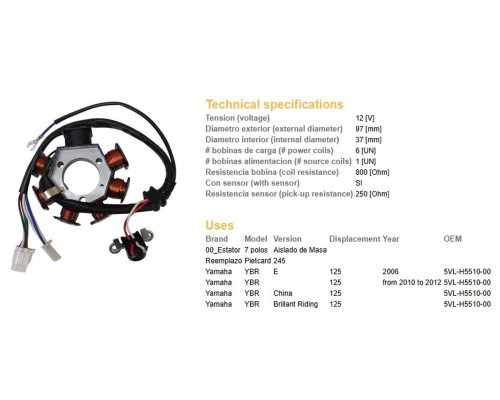 Статор ОБМОТКИ ГЕНЕРАТОРА DZE YAMAHA YBR 125 2006-2012 OEM 5VL-H5510-00