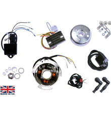 Electrex Ignition Set Повна система запалювання для ротора, магнітної котушки та генератора двигуна, регулятор напруги, котушки запалювання, ковпачки свічок BSA A50, A65, Triumph T100, T110, T120, Royal Enfield Interceptor, Norton Commando