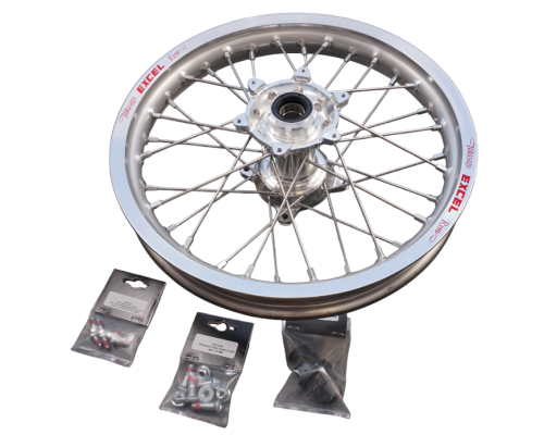 ДИСК REX (EXCEL) ЗАДНЄ КОЛЕСО В ПОВНОМУ РОЗМІРІ 16 X 1.85 KTM SX85, HUSQVARNA TC85, GASGAS MC85 '25-, СРІБНИЙ ОБІД / СРІБНІ СПИЦІ / СРІБНА ВТУЛКА / СРІБНІ НІПЕЛІ (ВИГОТОВЛЕННЯ НА ЗАМОВЛЕННЯ)