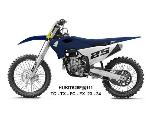 UFO 2025/04 ПЛАСТИКОВИЙ НАБІР (FULL KIT) Z КришкаMI TELESKOP?W (Амортизатор) HUSQVARNA TC 125 / 250 '23-'24, FC 250 / 350 / 450 '23-'24, FX 350 / 450 '23-'24, TX 300 '24, КОЛІР GRANATOWY / БІЛИЙ