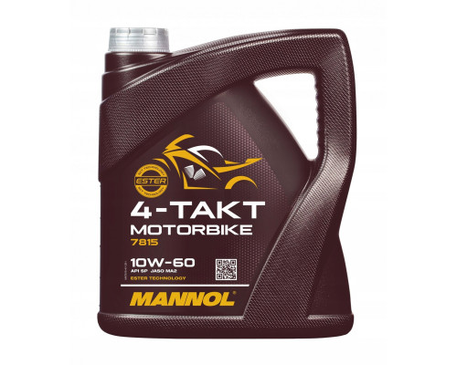 МОТОРНА ОЛИВА MANNOL 4T МОТОЦИКЛЕТНА 10W60 4Л СИНТЕТИЧНА ЕФІРНА ТЕХНОЛОГІЯ (JASO MA/MA2) (7815) (20)