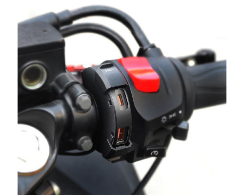 ПОДВІЙНИЙ USB-РОЗ'ЄМ ДЛЯ МОТОЦИКЛІВ BIKETEC QC 3.0 + PD - ЗАХИСНЕ КІЛЬЦЕ 48 Вт