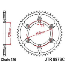 JTZІРКА ПІДВІЙНЕ КІЛЬЦЕ KTM EXC-F (EXCF) 350 / SIX DAYS '24, SMR 450 '23-'24, 690 R ENDURO '19-'24, HUSQVARNA 701 ENDURO '17-'24, FE 350 '24, FS 450 '23-'24, GAS GAS EC 350 F '24, ES 700 '22-'24 (JTR879.46)* (?A?C. 520)