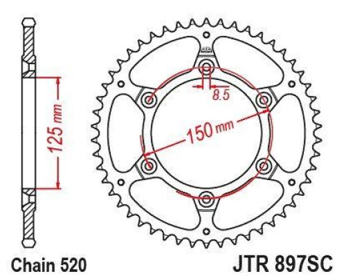 JTZІРКА ПІДВІЙНЕ КІЛЬЦЕ KTM EXC-F (EXCF) 350 / SIX DAYS '24, SMR 450 '23-'24, 690 R ENDURO '19-'24, HUSQVARNA 701 ENDURO '17-'24, FE 350 '24, FS 450 '23-'24, GAS GAS EC 350 F '24, ES 700 '22-'24 (JTR879.46)* (?A?C. 520)