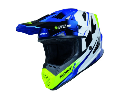 Шолом KENNY RACING для кросу/ендуро, дитячий/юніорський, з графікою, швидкісний, неоново-синій, синій/білий, жовтий, розмір L (51-52 см)
