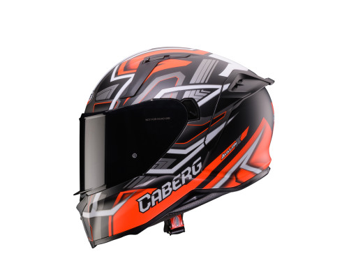 Шолом повного захисту CABERG 2026 з козирком, модель AVALON X BRAMA, колір матовий чорний/флуоресцентний червоний/сірий, розмір M