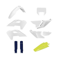 ПЛАСТИКОВИЙ КОМПЛЕКТ POLISPORT (ПОВНИЙ) HUSQVARNA TE/FE TPI '24-'25 ВКЛЮЧАЄ ЗАХИСТ ФАРИ ТА ЗАХИСТ АМОРТИЗАТОРІВ. КОЛІР: БІЛИЙ, СИНІЙ (оригінальний), '24