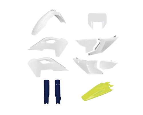 ПЛАСТИКОВИЙ КОМПЛЕКТ POLISPORT (ПОВНИЙ) HUSQVARNA TE/FE TPI '24-'25 ВКЛЮЧАЄ ЗАХИСТ ФАРИ ТА ЗАХИСТ АМОРТИЗАТОРІВ. КОЛІР: БІЛИЙ, СИНІЙ (оригінальний), '24