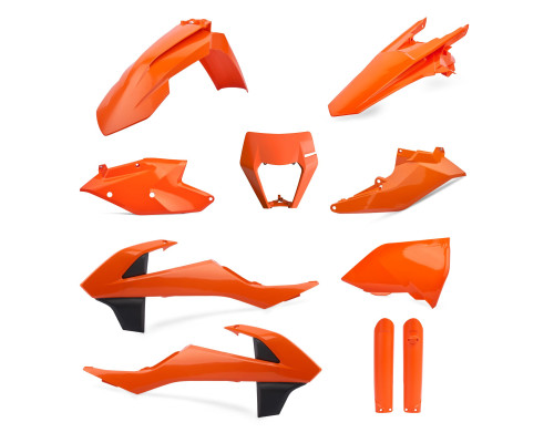 КОМПЛЕКТ ПЛАСТИКУ POLISPORT (ПОВНИЙ) KTM EXC/EXC-F TPI '17-'19 ВКЛЮЧАЄ КРИШКУ ФАРИ (8666800002) ТА КРИШКИ АМОРТИЗАТОРІВ (8398600003) ПОМАРАНЧЕВОГО КОЛЬОРУ