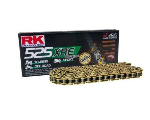 ПРИВОДНИЙ ЛАНЦЮГ RK GB525XRE-122 (XW-RING) З НАКОНЕЧНИКОМ (CLF) ЗОЛОТОГО КОЛІРУ (МІСТКІСТЬ: ДО 1000 CCM) (42 KN)