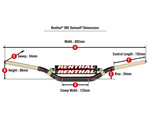 Кермо RENTHAL 1.1/8 дюйма (28.6 мм) MX TWINWALL 995, чорне, заводське, KTM ELI TOMAC, чорне з губкою