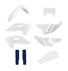 ПЛАСТИКОВИЙ КОМПЛЕКТ POLISPORT (ПОВНИЙ) HUSQVARNA TE/FE TPI '24-'25 ВКЛЮЧАЄ ЗАХИСТ ФАРИ (8681500001) ТА ЗАХИСТ АМОРТИЗАТОРІВ (8352500008) КОЛІР БІЛИЙ СИНІЙ