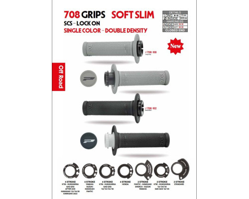 РУКОЯТКИ PROGRIP 2025/12 PG708 ПОЗАДОРОЖНІ З SCS LOCK-ON + 7 ПРОКЛАДОК/РОЛИКОВИХ АДАПТЕРІВ (22+25 ММ) ЧОРНІ, ДВОКОМПОНЕНТНІ, ДОВЖИНА 115 ММ (708-403)