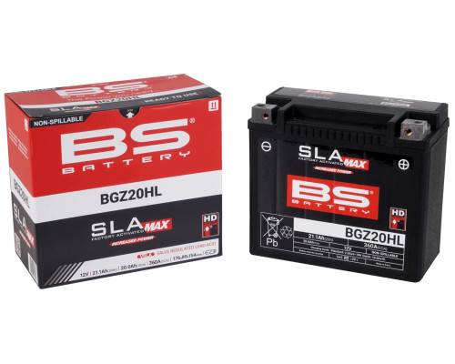 АКУМУЛЯТОР BS 2025/12 BGZ20HL MAX (FA) (YTX20HL,YTX20L-BS,YTX20HL-BS,YB18L-A) 12V 20AH 176X89X154 НЕ ПОТРЕБУЄ ОБСЛУГОВУВАННЯ - ЗАЛИВНЕНИЙ (ЗБІЛЬШЕНИЙ ПУСКОВИЙ СТРУМ) (360A) (HARLEY-DAVIDSON) (2) - ЗАМІНЮЄ 300883, 300857 ТА 300934