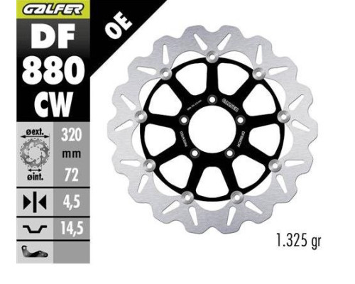 ПЕРЕДНІЙ ГАЛЬМІЙНИЙ ДИСК GALFER DUCATI 749/848/899/959/999 '03-; MONSTER 1100 '09; PANIGALE V2 955 '21- (ХВИЛЯСТИЙ) (320X72X4.5 ММ)
