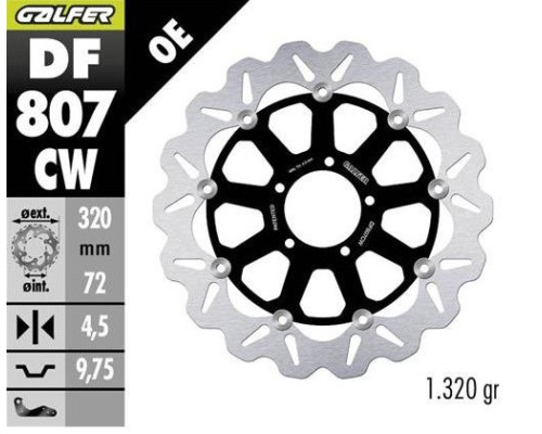 ПЕРЕДНІЙ ГАЛЬМІЙНИЙ ДИСК GALFER DUCATI DIAVEL 1200 '11-; HYPERMOTARD 939/950 '13-; MONSTER 796/797/821/1200 '10-; MULTISTRADA 937/950/1200 '10-; X DIAVEL 1260 '19- (ХВИЛЯСТИЙ) (320X72X4,5 ММ)