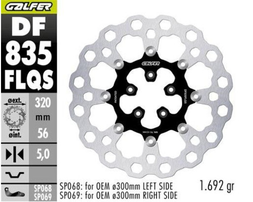 ПЕРЕДНІЙ ГАЛЬМІВНИЙ ДИСК GALFER ДЛЯ HARLEY-DAVIDSON (320X56X5) ПЛАВАЮЧИЙ (CUBIQ) (ЗВЕЛИЧЕНИЙ) (ПОТРІБНІ SP068;SP69)