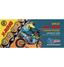 Привідний ланцюг CZ 2025/12 520 NXR (122 ланки) з активним кільцем (X-RING) GOLD ENDURO RACING до 600 куб. см (вузький 15.875 x 6.48 мм) (35.1 вузлів) + затискач