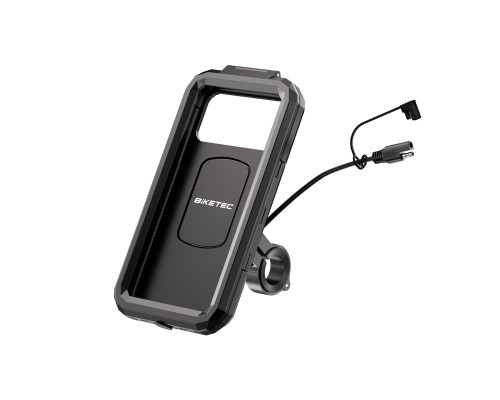 ВОДОЗАХИСНИЙ ЧОХОЛ BIKETEC PRO З ПОДВІЙНИМ ТРИМАЧЕМ ДЛЯ ТЕЛЕФОНУ, БЕЗДРОТОВОЮ ЗАРЯДНОЮ ПРИСТРІЄЮ ТА USB-C ДЛЯ КРІПЛЕННЯ НА РУЧКУ АБО ДЗЕРКАЛО (EL)
