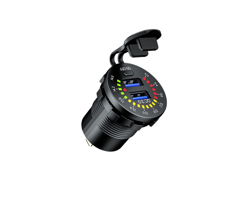 РОЗЕТКА ДЛЯ МОТОЦИКЛА BIKETEC PRO 2X USB 3.0 QC З ВОЛЬТМЕТРОМ (EL)