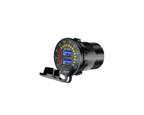 РОЗЕТКА ДЛЯ МОТОЦИКЛА BIKETEC PRO 2X USB 3.0 QC З ВОЛЬТМЕТРОМ (EL)