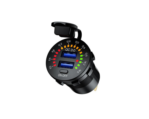 РОЗЕТКА ДЛЯ МОТОЦИКЛА BIKETEC PRO 2X USB 3.0 QC З ВОЛЬТМЕТРОМ (EL)