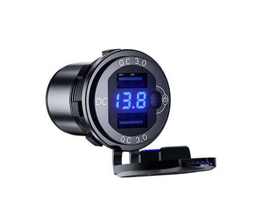 РОЗЕТКА ДЛЯ МОТОЦИКЛА BIKETEC PRO 2X USB-A 3.0 QC З ВОЛЬТМЕТРОМ (EL)