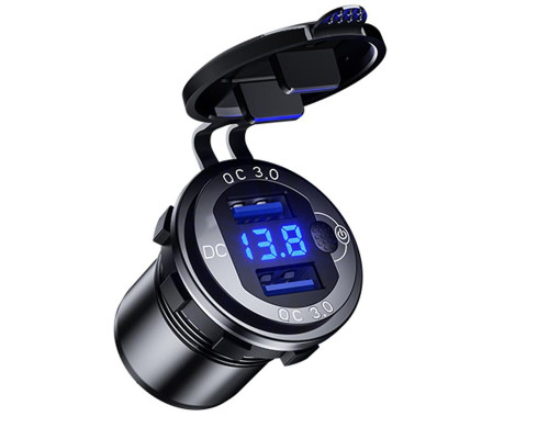 РОЗЕТКА ДЛЯ МОТОЦИКЛА BIKETEC PRO 2X USB-A 3.0 QC З ВОЛЬТМЕТРОМ (EL)