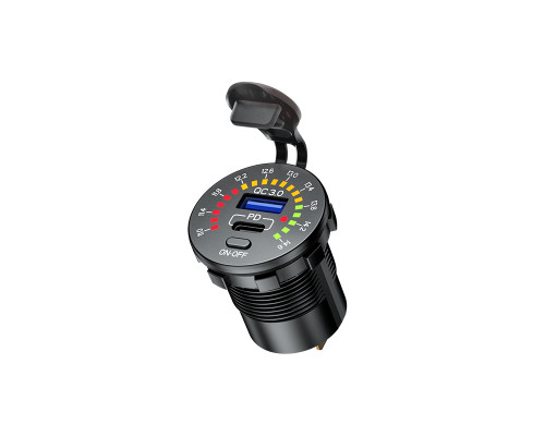 Розетка для мотоцикла BIKETEC PRO USB 3.0 QC USB-C/USB-A з вольтметром (EL)