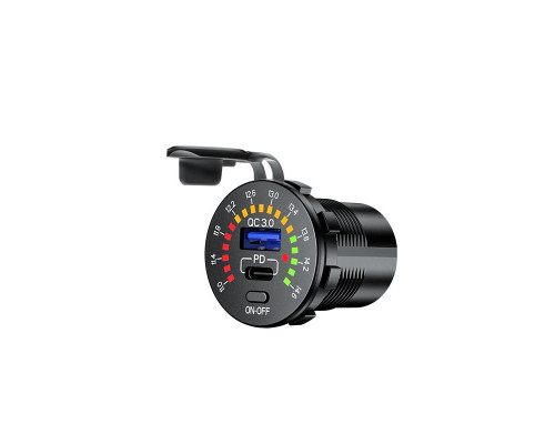 Розетка для мотоцикла BIKETEC PRO USB 3.0 QC USB-C/USB-A з вольтметром (EL)