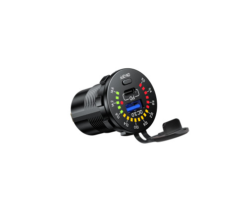 Розетка для мотоцикла BIKETEC PRO USB 3.0 QC USB-C/USB-A з вольтметром (EL)