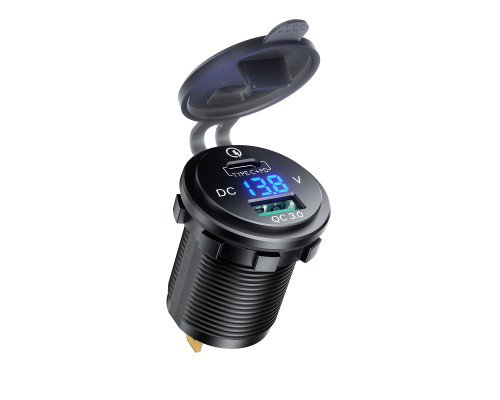 Розетка для мотоцикла BIKETEC PRO USB 3.0 QC USB-C/USB-A з вольтметром (EL)