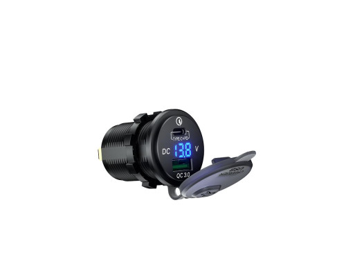 Розетка для мотоцикла BIKETEC PRO USB 3.0 QC USB-C/USB-A з вольтметром (EL)