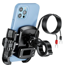 Тримач для телефону для мотоцикла BIKETEC PRO QUICK LOCK із зарядним пристроєм USB TYPE-C, що кріпиться на кермо або дзеркало (EL)