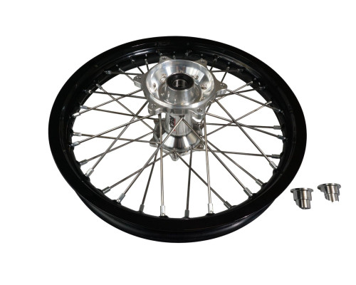 Заднє колесо REX WHEELS 18 дюймів, чорний обід 18 x 2.15 / срібна втулка / срібні спиці / срібні ніпелі (вісь 22 мм) для KTM SX / SXF '23-'26, EXC / EXCF '24-'26, HUSQVARNA TC / FC '23-'26, FE / TE '24-'26, GAS GAS EC / MC